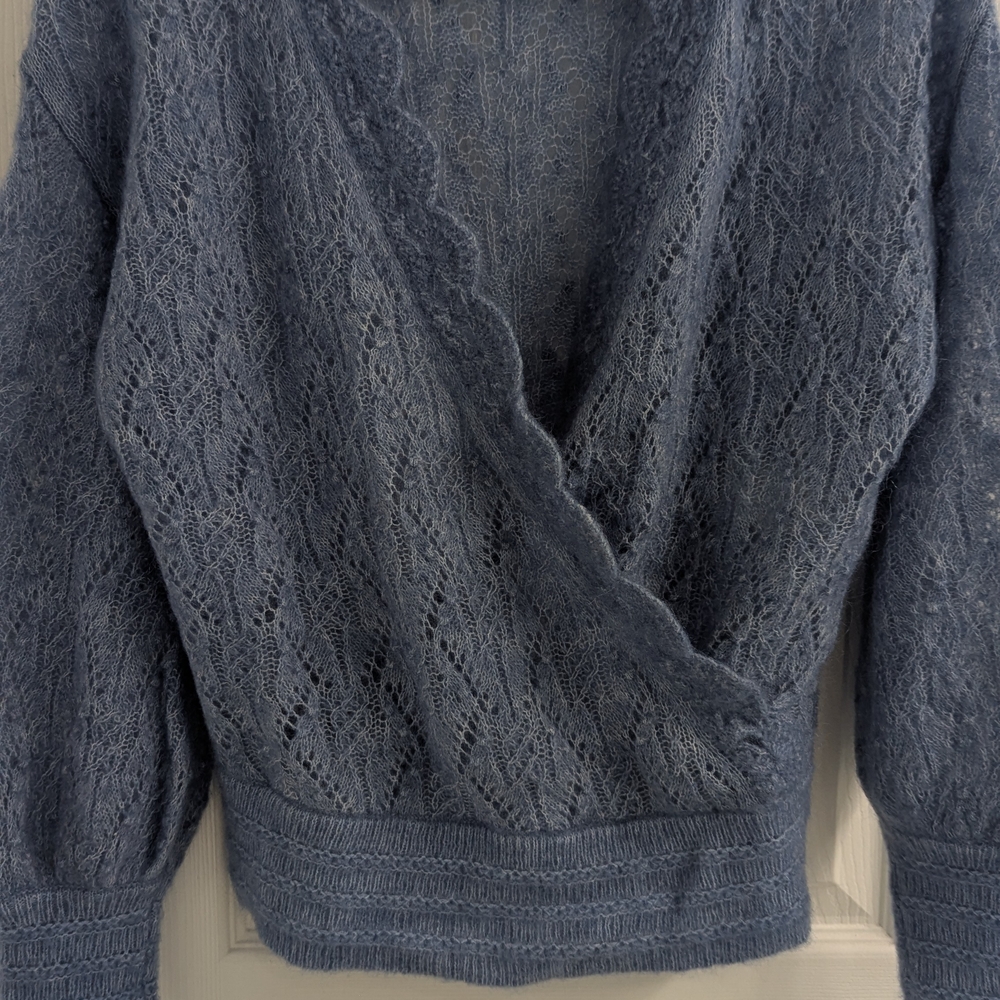Sezane Blue Lace V-Neck Sweater